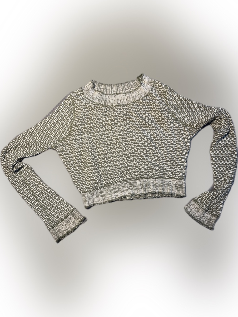 Free People Olive and Cream Textured Crewneck Sweater / L